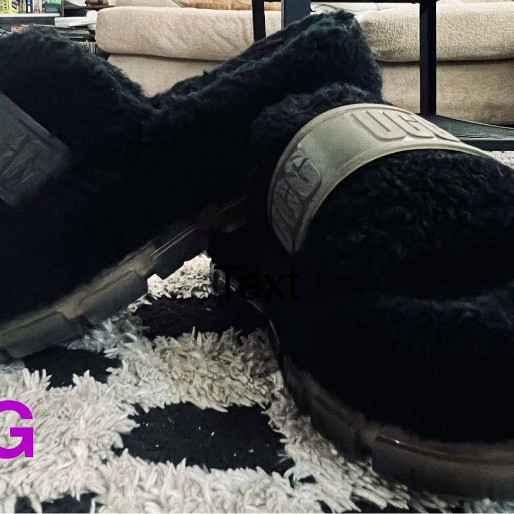 UGG Black Fluffita Clear Platform Slides